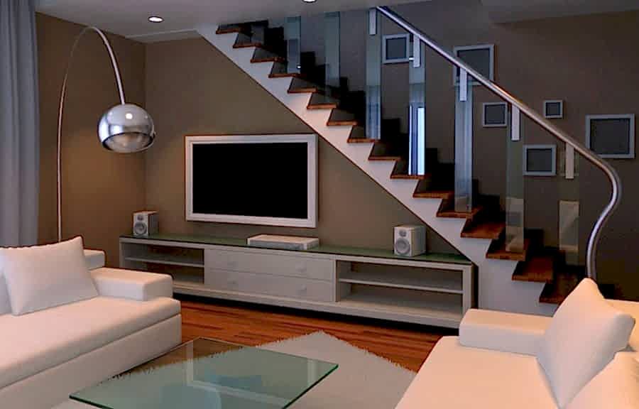 Intérieur du salon avec escalier